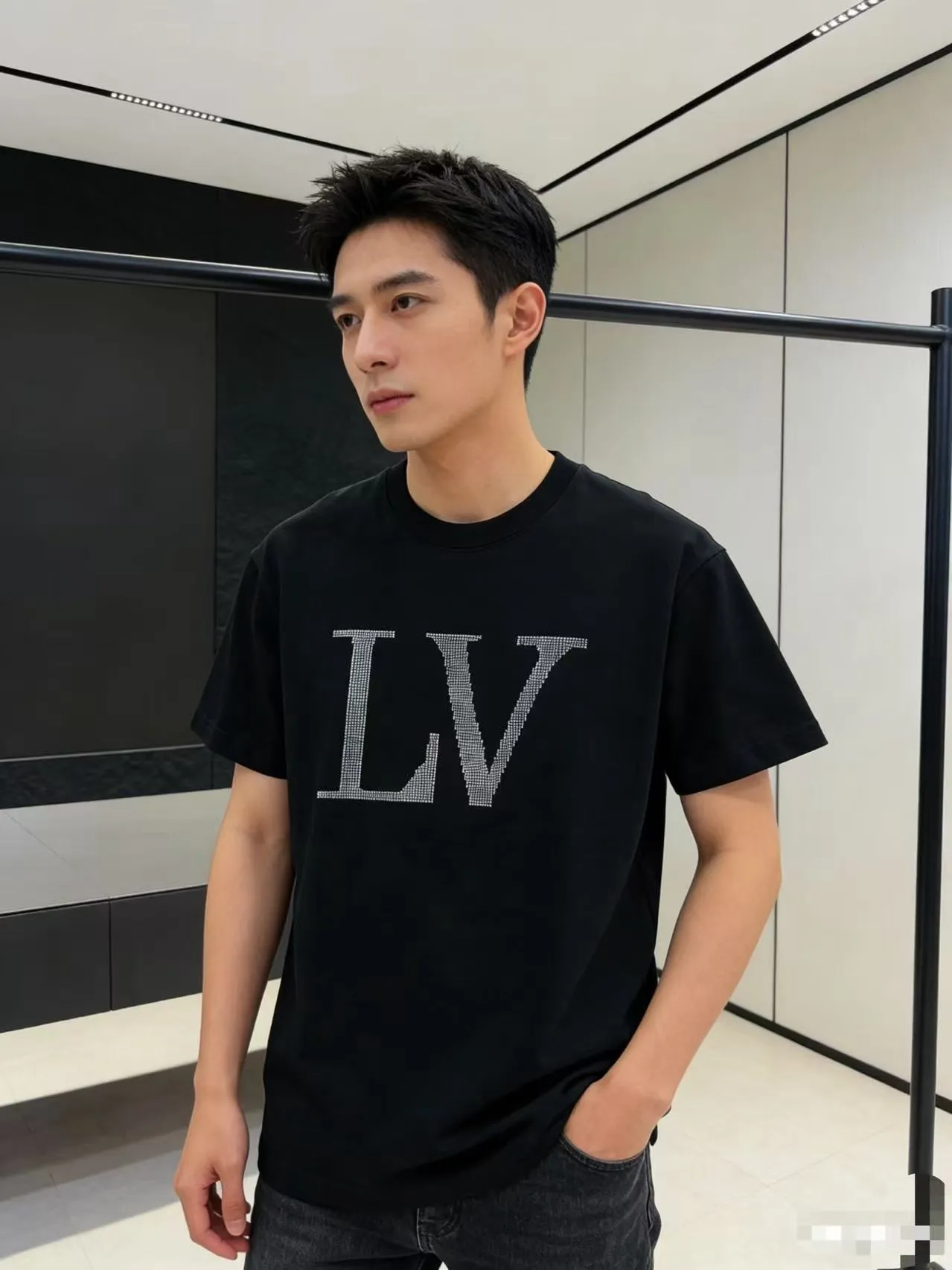 Louis Vuitton/Louis Vuitton 26ss hot diamond large letters logo short sleeves